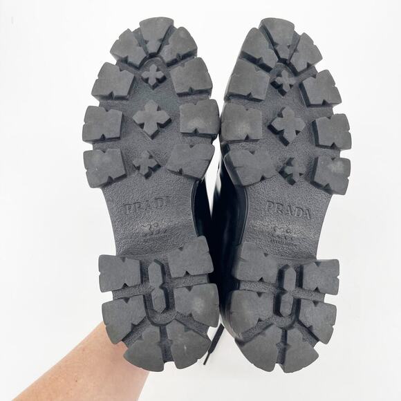 Prada Black Brushed Leather Lace Up Chunky Monolith Derby Oxford Loafer IT 39 - Picture 15 of 16